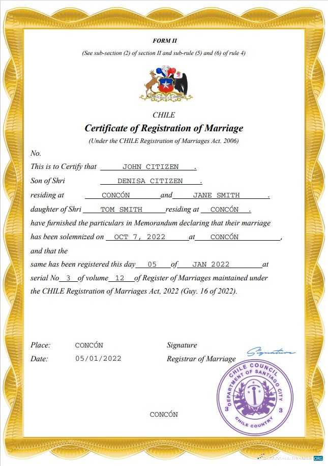 Download Chile marriage certificate Word and PDF template Photoshop template